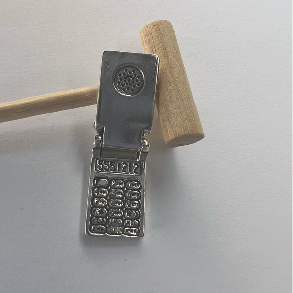 925 Sterling Silver Jewelry - Y2K Sterling Silver Flip Cell Phone Charm Pendant – Vintage 925